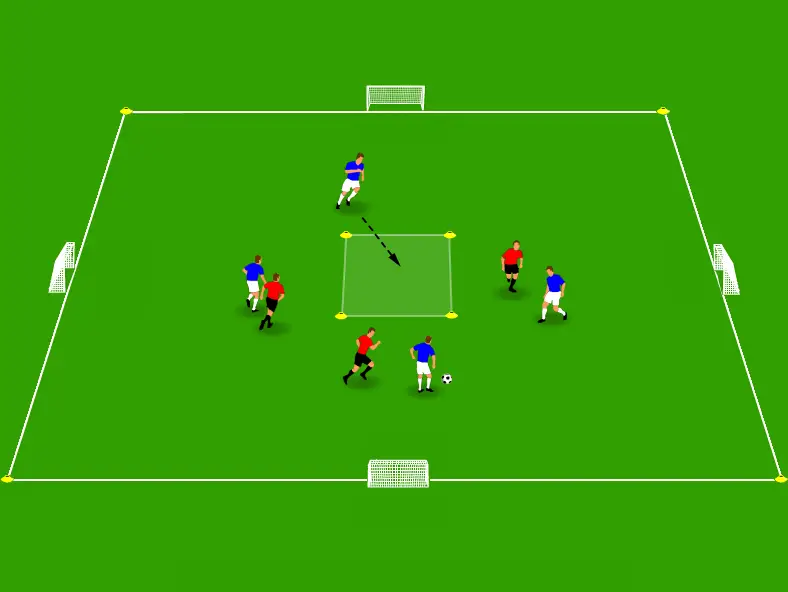 Ejercicio de pases de fútbol para el control de pelota y los pases filtrados